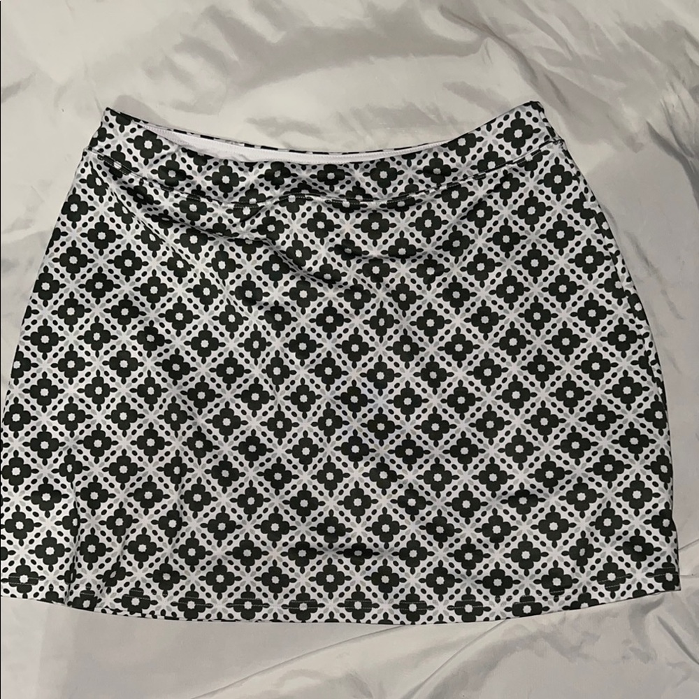 Olive Green and White A-Line Mini Skirt with built in shorts